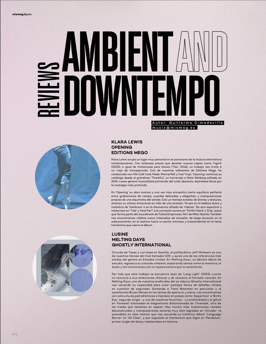 paranoidtxt's tweet photo. New article on Mixmag Spain! ▲
⇨https://t.co/w2yDEvXIcV
-
@KlaraLewis_ (@EditionsMego)
#Lusine (@ghostly)
Various Artists: (#HomeNormal)
#LynnWright: (@_miasmah)
'The Classic:' GAS: (@KOMPAKTREC)
-
@KlangSignals @_handstitched @Rhucle @throughaiko https://t.co/Kx6Sc42pHy