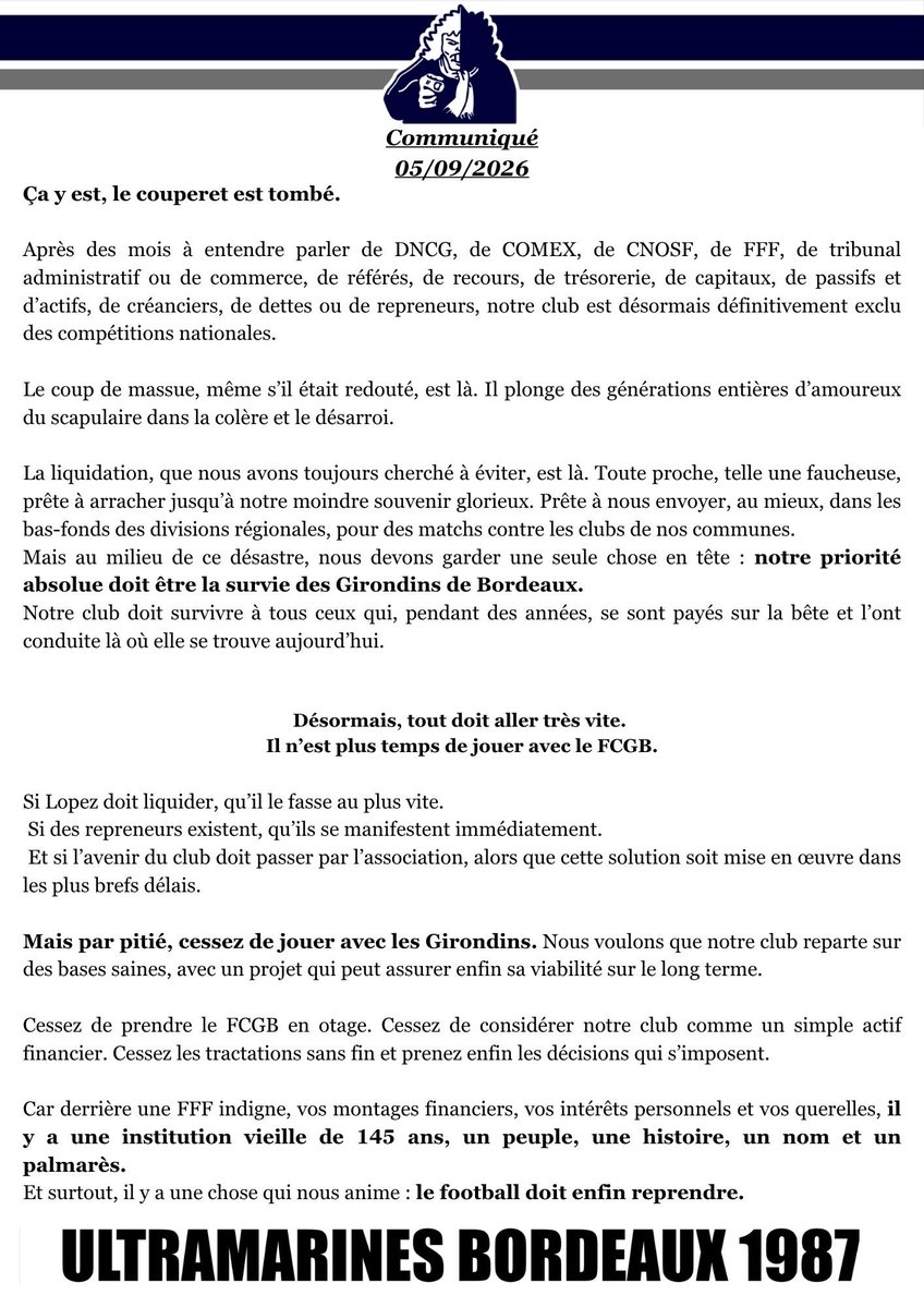 Honneur_FCGB's tweet photo. Merci les @ub87officiel, ça fait du bien de (re)lire que vous souhaitez voir Lopez dégager. Maintenant, on attend votre communiqué disant que « la direction collégiale actuelle des UB passe la main à une nouvelle équipe ». Avec Lopez loin c’est bien, avec Brunet loin c’est mieux. https://t.co/OCQa7sziXT