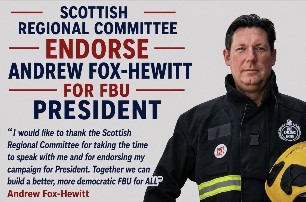 FBUScotland's tweet photo. 💥The Scottish Regional Committee endorse Andrew Fox-Hewitt in the FBU President election💥👇@FBUScotNorth @FbuEast @WestScotlandFBU @FBU_Scotland_EC @AngusSproul @JMcKScotRegSec https://t.co/i5q6Dh6Gpv