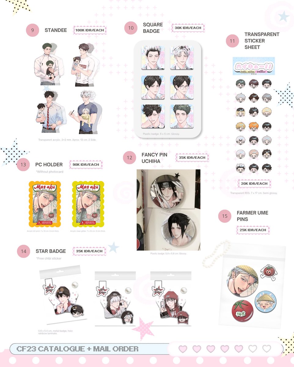 eithazu's tweet photo. ↻+♡ are appreciated

hii, my #CF23 PO catalogue batch 1 is here! 

• Sep 5 - Sep 8 (FAST PO)
• Acrylic, pin, and sticker only
• Pick up (both days) + mail order
• Haikyuu, Naruto, &amp; Wind breaker

Link below ⬎ 
#cf23catalogue #comifuro23 https://t.co/g3J7Nb81Zt