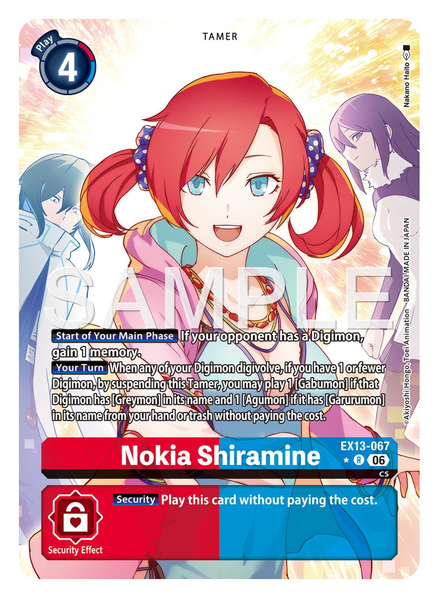 digimon_tcg_EN's tweet photo. [REVEALS]

Hello Digimon Tamers!
Today’s alt-art card is [EX13-067 Nokia Shiramine]!

EXTRA BOOSTER CHIVALROUS XIII [EX-13]
In stores October 2, 2026!
https://t.co/EJzlpJetHO

#DigimonCardGame https://t.co/xgDPRyYfUs