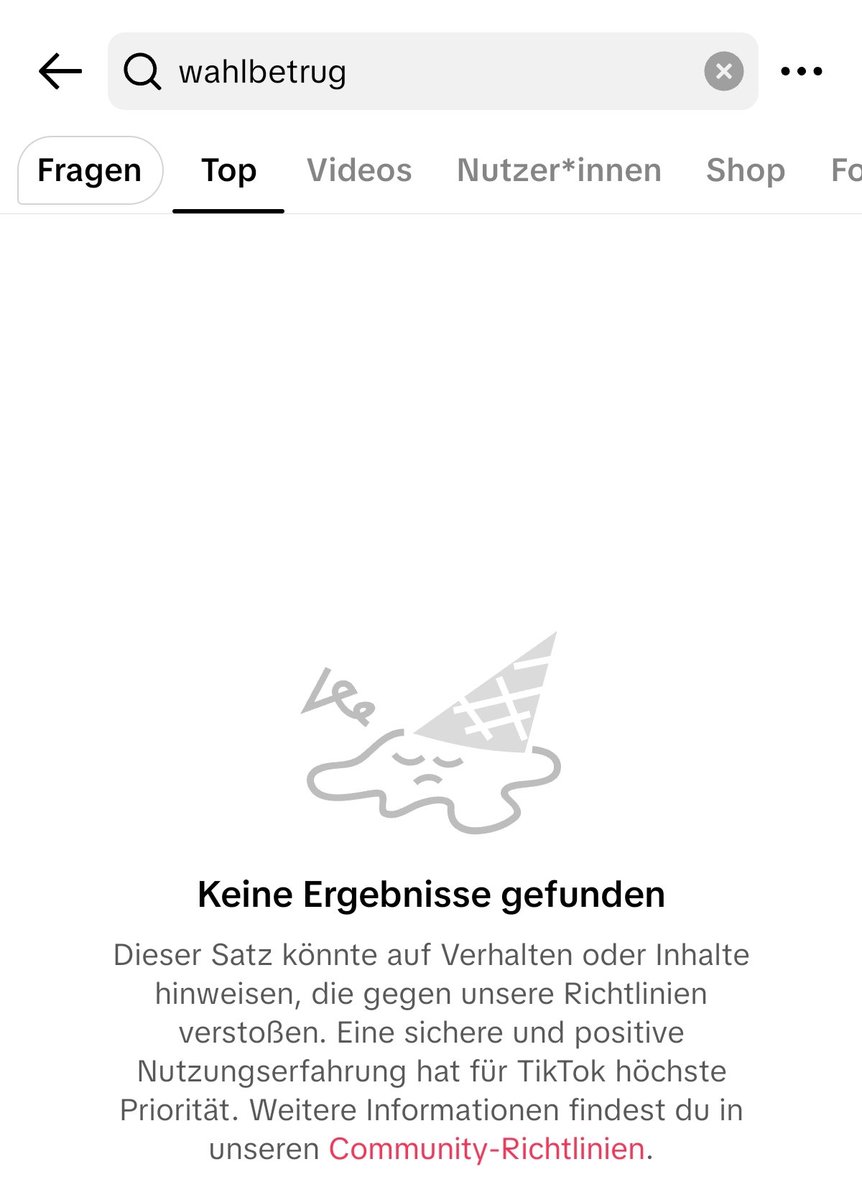 Teodor_2022's tweet photo. Vorsorglich würde der Begriff Wahlbetrug auf TikTok gesperrt 🤣 

As a precaution, the term #electionfraud would be blocked on TikTok. https://t.co/YeMq6ouMRI
