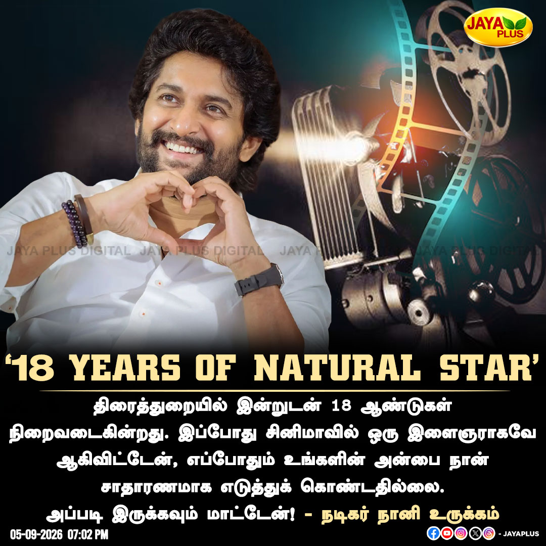 jayapluschannel's tweet photo. ‘18 YEARS OF NATURAL STAR’- நடிகர் நானி உருக்கம்
#Nani #18YearsOfNani #Cinema #JayaPlus https://t.co/ygRGmpxEMh