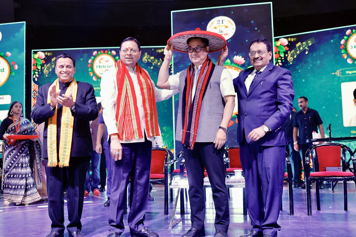KirenRijiju's tweet photo. Attended 9th North- East Students' Festival #NEStFEST2026 at New Delhi along side CM of Uttarakhand @pushkardhami Ji, CM Haryana @NayabSainiBJP Ji, @Sunil_Deodhar ji, Founder of MY HOME INDIA, other dignitaries and thousands students of North-East.
#NEStFEST #Delhi #NorthEast https://t.co/NUHmarhtXc