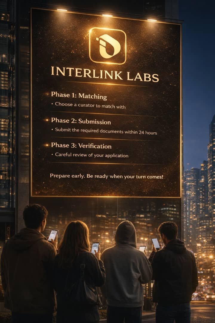 CGbalet's tweet photo. Phase 1: Matching 
.Chose a curator to match with.
Phase 2: Submission 
.Submit the required documents within 24 hour.
Phase 3: Vérification 
.Careful review or your application.
#Interlink #ITLG #ITL. https://t.co/ziFbt4mzW4