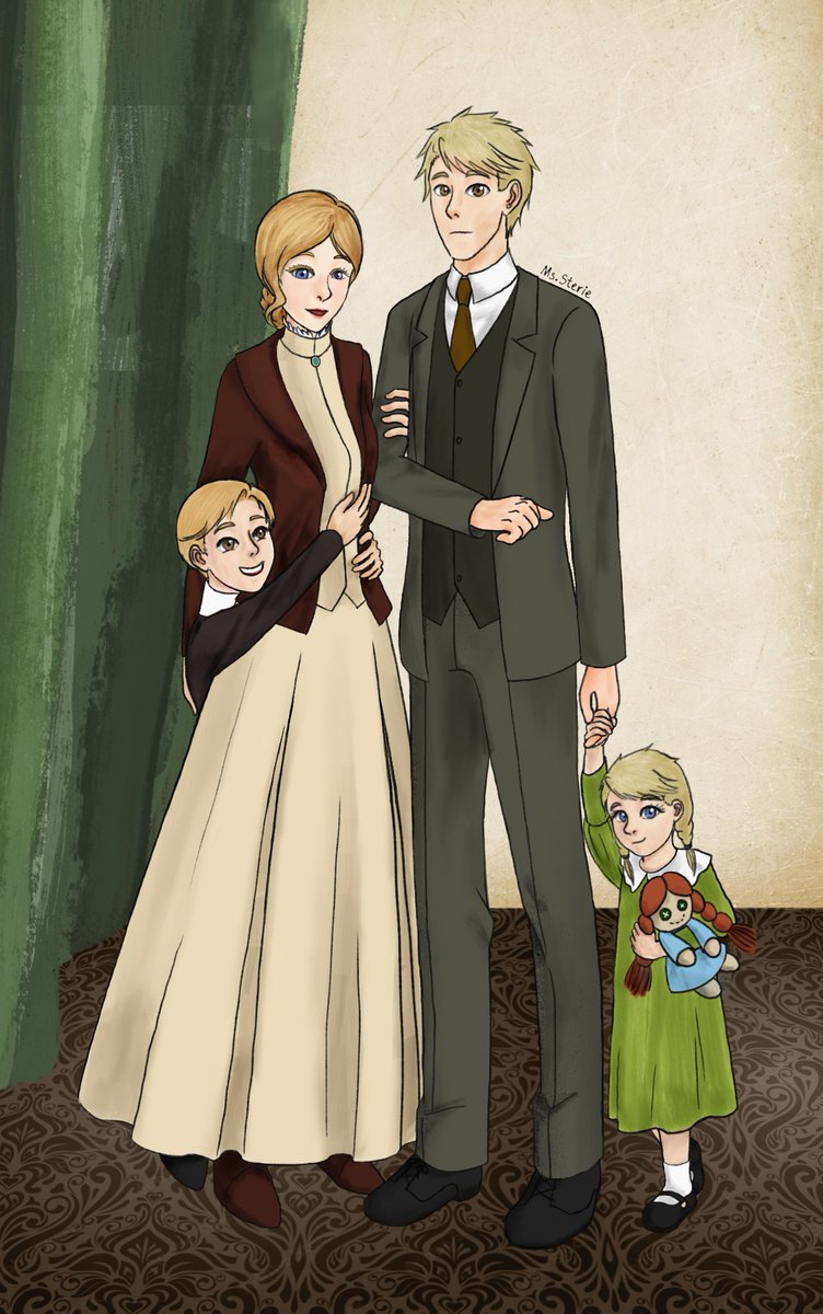 MysTry_rpls's tweet photo. Day 7: Free day - Family portrait
I present to you my Watson children OCs!: Arthur and Caroline, aged 6 and 2, respectively.
The third child is on the way🤭
#MaryJohnWeek2026
#JohnMaryWeek2026
#yuumori #MoriartyThePatriot #mtp #憂国のモリアーティ #JohnMary https://t.co/Eo5VftmUtN