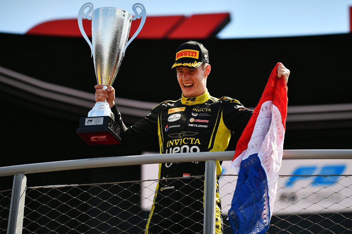 Formula2's tweet photo. Making Paraguay proud 🥹🇵🇾

As is tradition, @JoshuaDuerksen1 took his beloved nation's flag onto the podium 🥹

#F2 #ItalianGP https://t.co/ewNeLMJYhJ