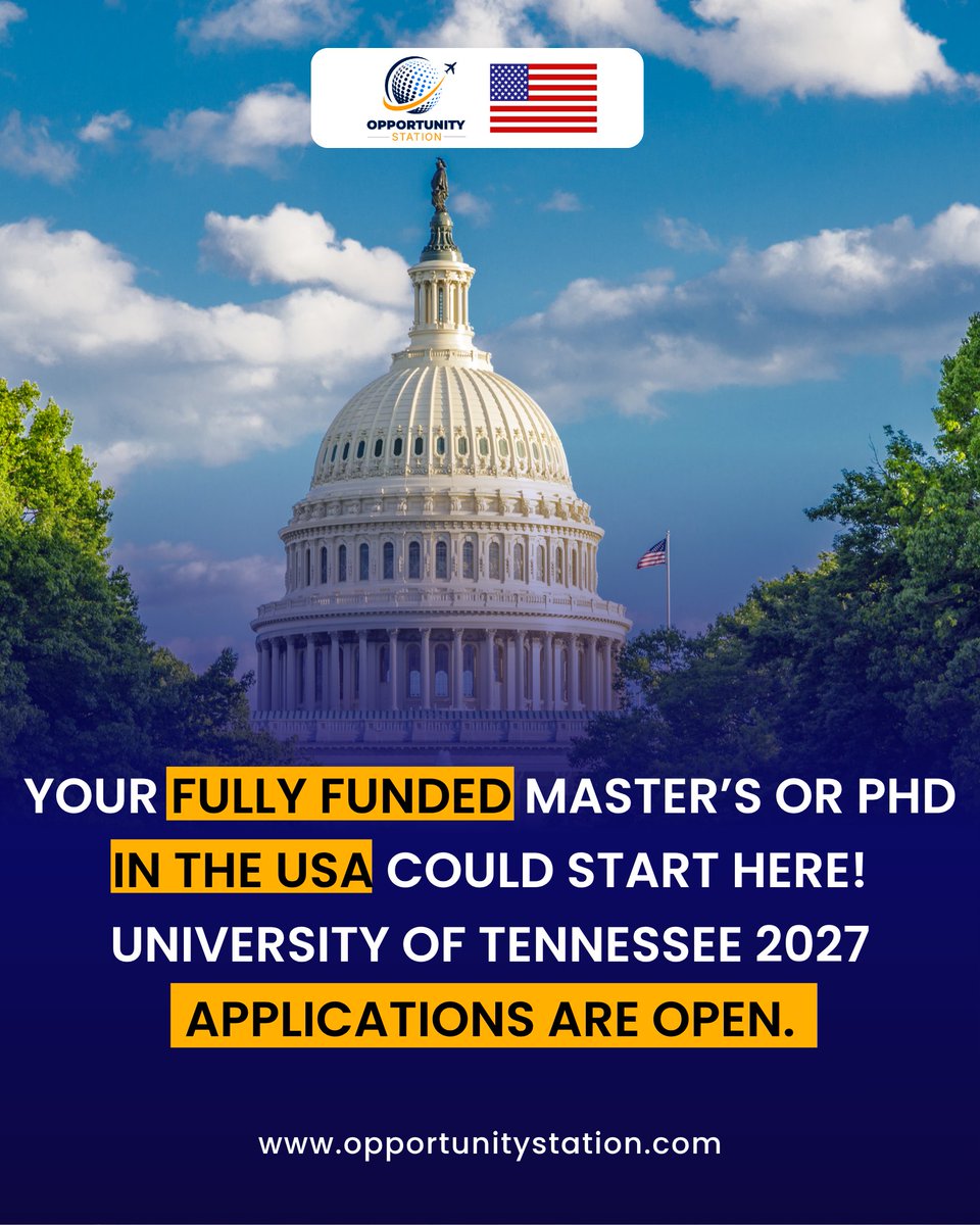 OpportunityStaX's tweet photo. Study a Master’s or PhD in the USA with funding opportunities! 💰
• Tuition support/waiver
• 💵 Stipend through assistantships
• 🏥 Health insurance where included
🔗 Apply:https://t.co/bAoSMci0eN https://t.co/vvpgxCCKIk
