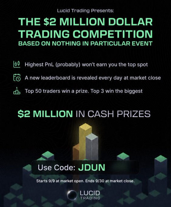Jduntrzdes's tweet photo. LUCID WENT CRAZY WITH THIS 🔥 

$2,000,000+ IN CASH PRIZES

Get Funded &amp; Join with code JDUN 

Good &amp; Bad traders can win this 😂❤️

Sign up with Lucid: https://t.co/8cgTIHm8Ff https://t.co/Ra9xXJffan