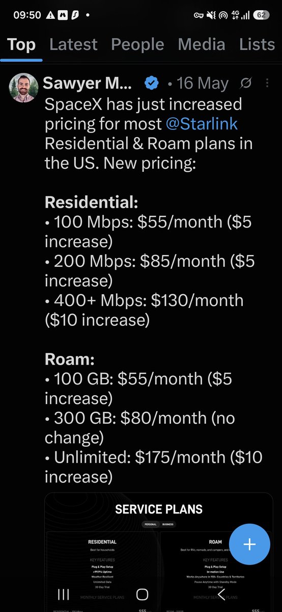 TOPTASTIC66's tweet photo. @Starlink They got greedy.

Now they put up the monthy plan cost and give you much less, in effect more than halving it's value for money.. 
and who's to say they won't do it again!

a lot changes depending on the country &amp; when you bought it! https://t.co/6wK7JiSCpP