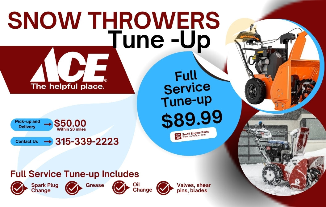 RomeAceHardware's tweet photo. Prepare now for snowy days! ❄️ Get your snow blower scheduled for service now. #WinterPreparation #AceHardware https://t.co/2zynJqtpSm