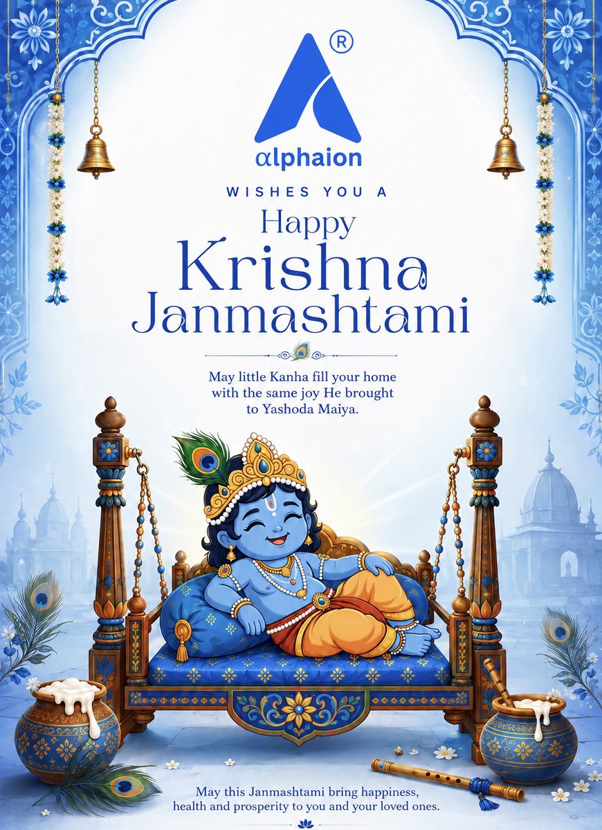 Alphaion_in's tweet photo. Happy Janmashtami! May Lord Krishna’s divine blessings bring joy, peace, and prosperity into every heart. 🦚✨

At ALPHAION, we celebrate the spirit of hope, positivity, and new beginnings.

Wishing everyone a joyful and blessed Janmashtami! 🙏

#Alphaion #KrishnaJanmashtami https://t.co/VOvUQqxlgS