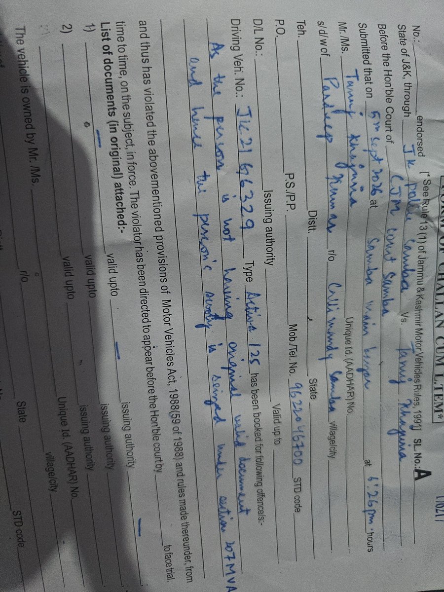 tanujkhajuria's tweet photo. @dcsambaoffice @SudanAyushi @RishiKhajuria13 @artosamba @OfficeOfLGJandK @OmarAbdullah My question to authority is do digi locker or mparvihan documents are not valid if not then why we are using this apps. I know i had violted the rules but it should be done legally just i asked some counter question they want to punish me @CM_JnK @dcsambaoffice @diosamba1 https://t.co/y9B6eVpD1u