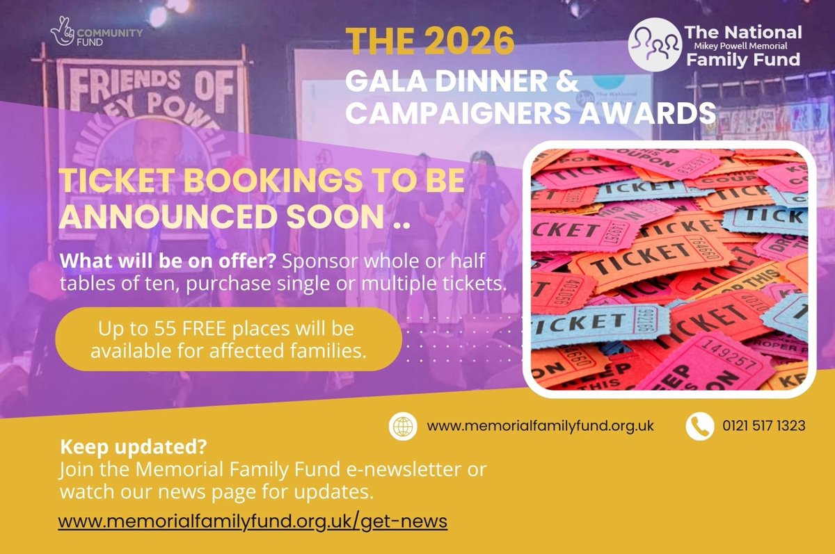 kenfero's tweet photo. Details of bookings for the 2026 Mikey Powell Memorial Family Fund campaigner awards in London coming soon. Keep updated via https://t.co/WTmhpAMOAo https://t.co/th6fswjg11