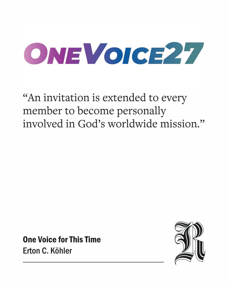AdventistReview's tweet photo. OneVoice27 calls the worldwide Adventist Church to unite around Scripture, mission, and the hope of Christ’s return. Erton C. Köhler explains why every member has a role in this global missionary movement. 

Read here:
https://t.co/fN7xtWnUKa https://t.co/aWqL7OhYk4