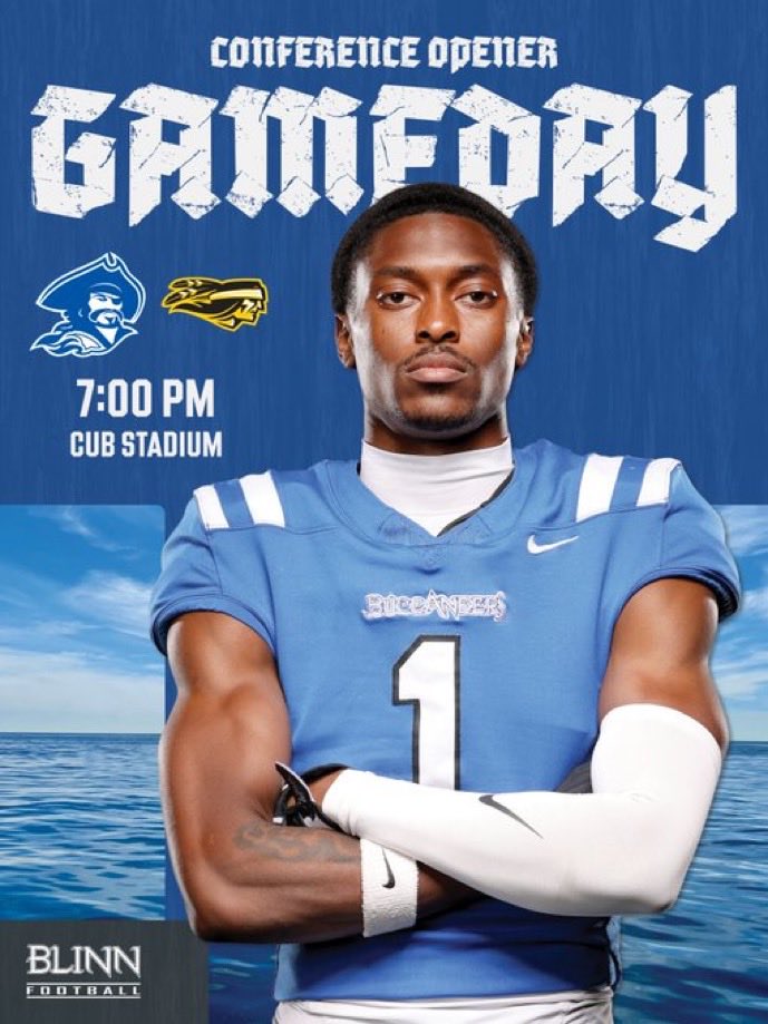 BLINNFBRECRUIT's tweet photo. GAMEDAY!!  Home game against conference RIVAL Tyler JC!!  Play as one; play for each other!! Let’s go, get amped for this one!!🔵⚪️⚔️🏴‍☠️#rivalrygame

🏈 vs. Tyler JC
🕖 7pm Kickoff
🏟️ Cub Stadium, Brenham
📍 1600 E. Tom Green Str.
📺 https://t.co/pgOFArqFfC https://t.co/N8zTiaiQfE