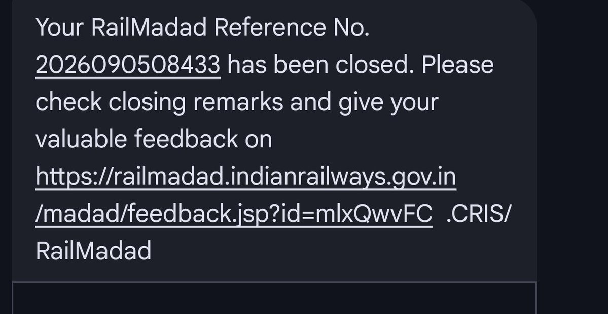 hysujit's tweet photo. @RailwaySeva @RailMinIndia @RailwaySeva 
I got this response on sms. It's like it took me quite sometime to raise a complaint. Irctc closes it without a enquiry. Attached snapshots for your reference https://t.co/12fuAcosAB