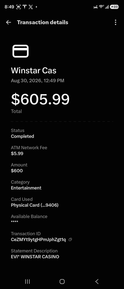 ThatCasinoLife's tweet photo. If you're in Las Vegas and have X money all ATMs are free. I took money out of my account twice at Winstar World Casino and got reimbursed almost immediately https://t.co/ZsZOE9pTxC