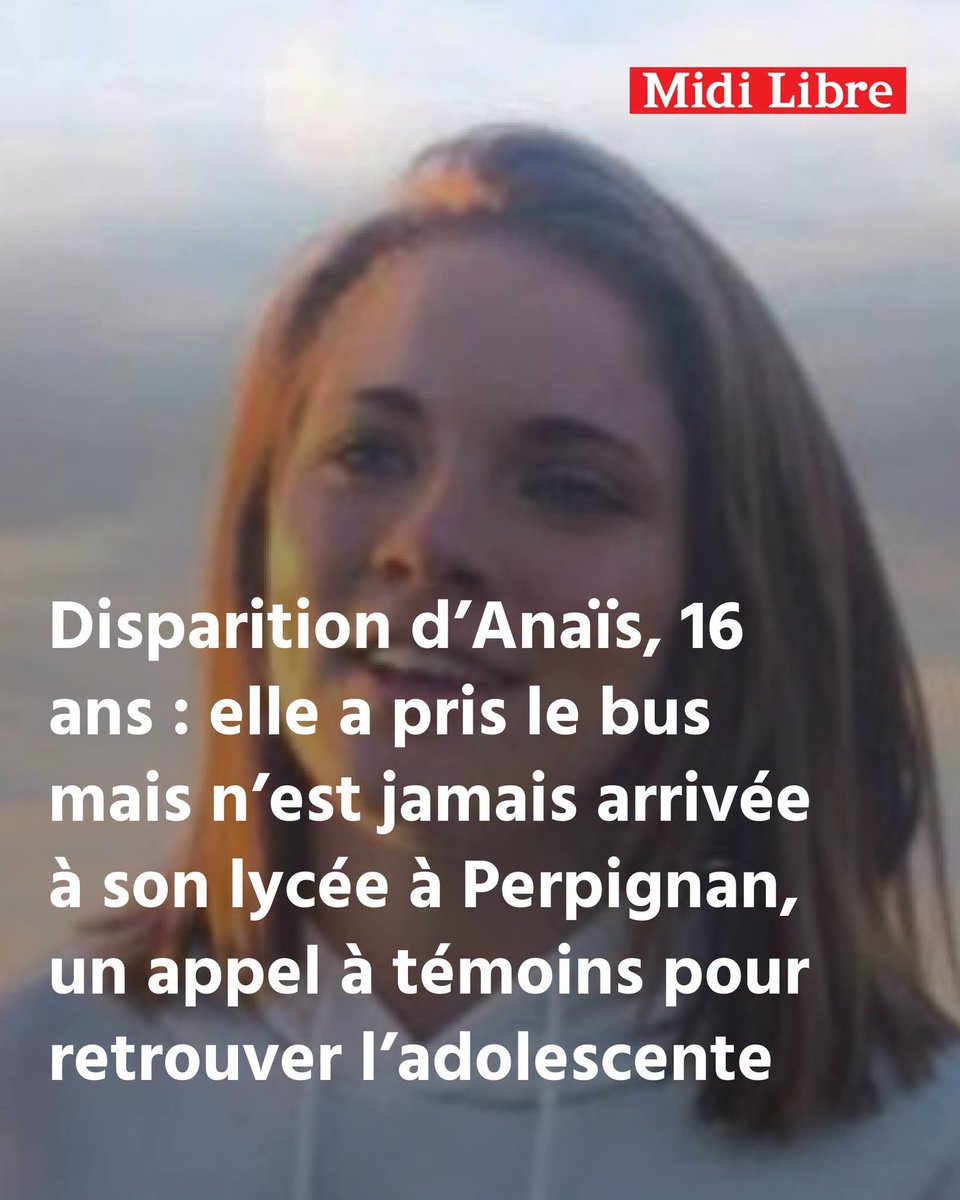 Jonatha60007393's tweet photo. Disparition d’Anaïs, 16 ans : elle a pris le bus mais n’est jamais arrivée à son lycée à Perpignan, un appel à témoins pour retrouver l’adolescente
➡️ https://t.co/TF6BbsqC6v https://t.co/wKYkMk7jfy