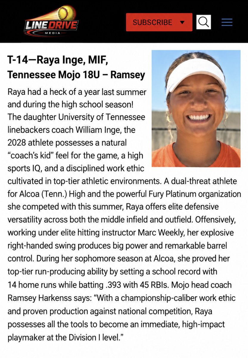 RayaInge40's tweet photo. Thank you @LineDsoftball. Being at #14 in #Hot100 2028's player rankings. Thank you to my coaches @RamseyTennMojo @alcoa_softball @MarcWeekly @DonaldgPickett for all your guidance, support and mentoring. Ready to compete this fall with #FAMILY #Blessed #Get2 #Nationalrankings @OndecktnSb @MaxPreps @ExtraInningSB @WilliamInge1
