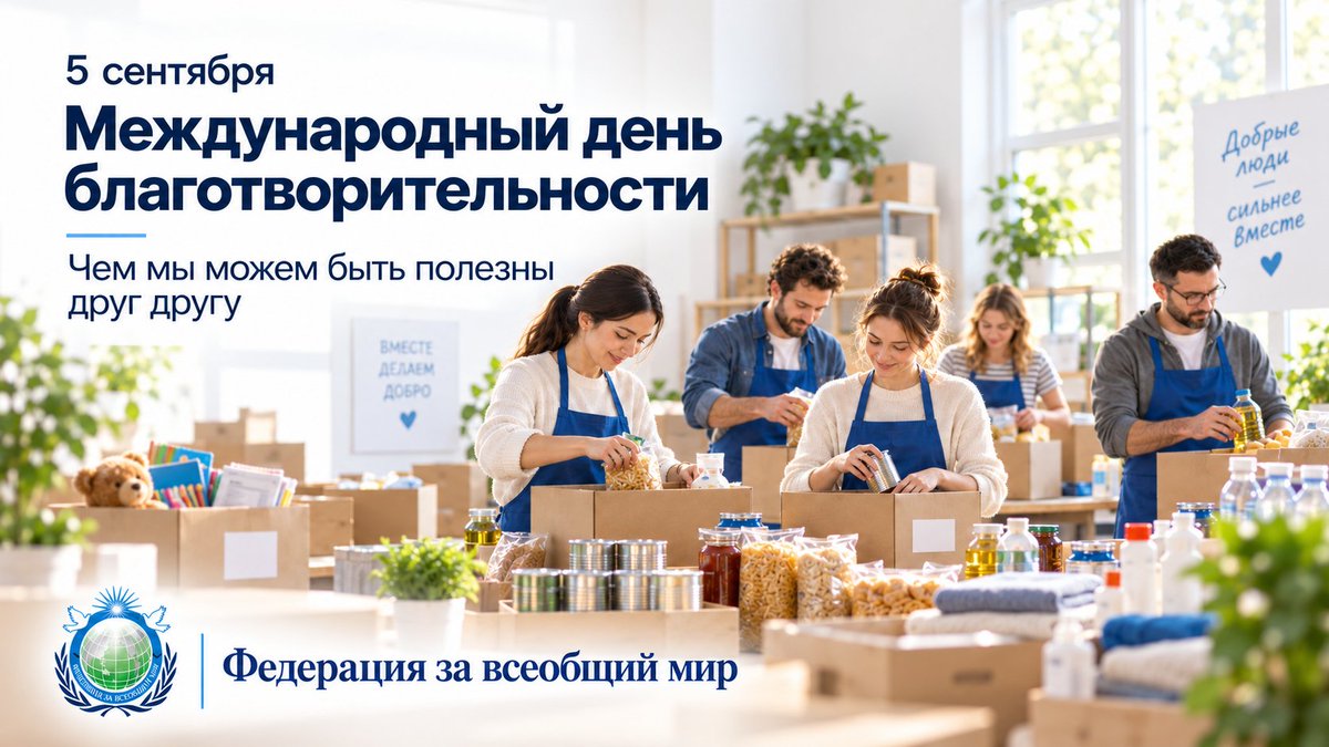 upf_russia's tweet photo. 5 сентября — Международный день благотворительности. Помогать можно не только деньгами: временем, профессией, машиной, текстом, фотографией, полезным контактом. Сначала стоит спросить, что действительно нужно. #Благотворительность #ФедерацияЗаВсеобщийМир https://t.co/ieXox8lmdF