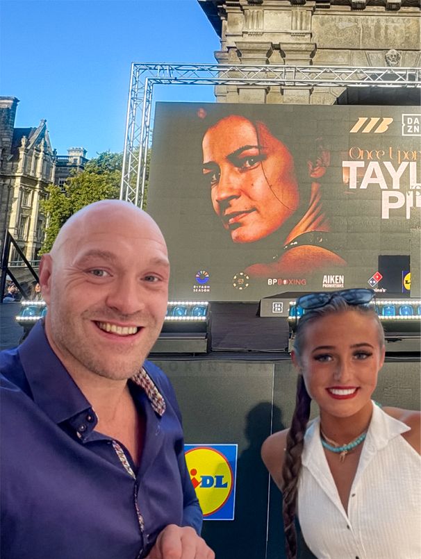 MrBoxingFacts's tweet photo. Reports suggest Tyson Fury is in attendance at the Katie Taylor fight tonight. Could an announcement be incoming? 👀 #TaylorPili 🍀 #AJFury https://t.co/HebBsTLnPz