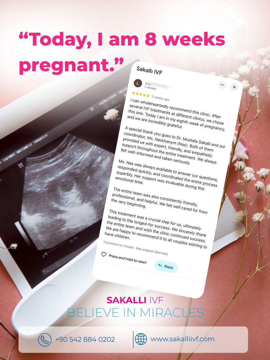 SAKALLIIVF's tweet photo. “Today, I am 8 weeks pregnant.” 🤍 

A beautiful milestone that means so much to our team.

Thank you for trusting Sakallı IVF with your journey.

Eight weeks of a little miracle, with many more milestones to come! ✨ 

📞 +90 542 884 02 02 🌐 https://t.co/vxruibBVSH https://t.co/Uesw0Rxh8G