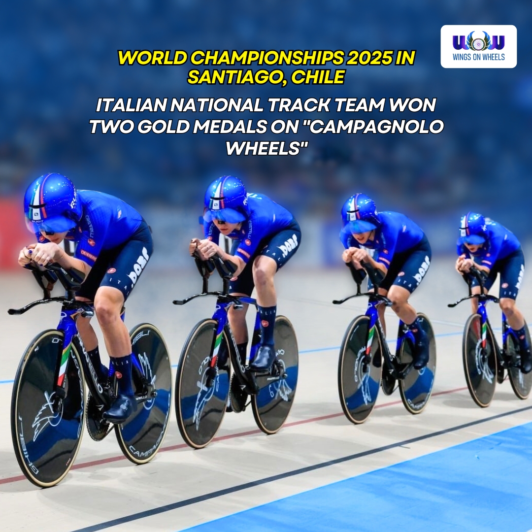 ShirleneLeavell's tweet photo. At the 2025 World Championships in Santiago, Chile, Italy’s National Track Team dominated the velodrome, winning two gold medals on their trusted Campagnolo wheels. Precision, power, and passion in every lap. https://t.co/1SsmGotxe9