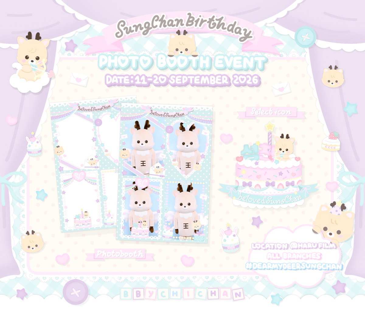 bbychichan's tweet photo. ݁ ˖Ი𐑼⋆ Sungchan birthday 👼🏻
— photobooth event ☁️

date : 11 - 20 september 2026
location @ harufilm , all branches

Snap &amp; Share ❤︎ 
#DearmydeerSungchan

#정성찬 #SUNGCHAN 
#HAPPYSUNGCHANDAY https://t.co/cFUSN64Frk