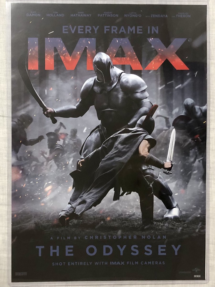 C_flower_b's tweet photo. オデュッセイアIMAXレーザー先行上映

子供の頃観た古い映画のアルゴ探検隊の大冒険とかタイタンの戦いを思い出したわ
あとキルケーの魔女が千と千尋やった😂
3時間あっという間で面白かったです！

🎁IMAX入場者特典ポスター貰えました https://t.co/QJTm1KiIDc