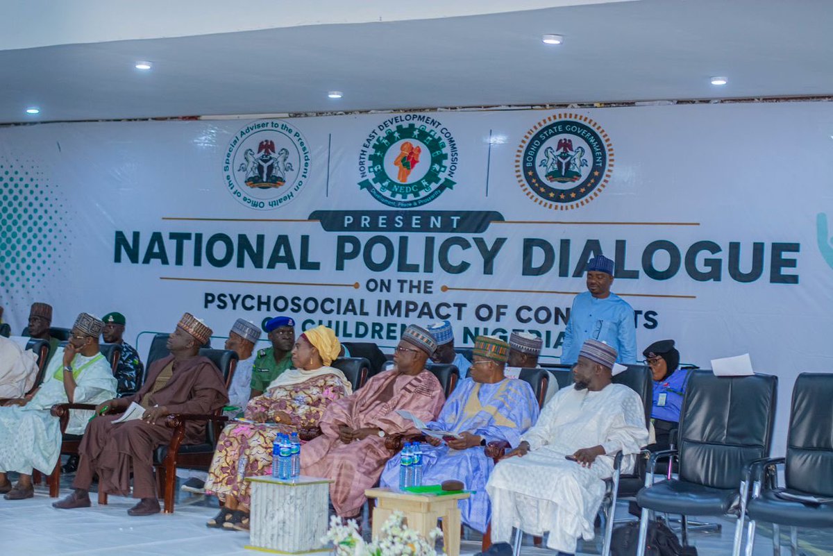 DrSalmaAnas's tweet photo. The Office of the Special Adviser to the President on Health, with the Federal Ministry of Humanitarian Affairs and Poverty Reduction, North East Development Commission, Office of the National Security Adviser, and Borno State Government, convenes the:

National Policy Dialogue on the Psychosocial Impact of Conflict on Children in Nigeria

Conflict has left thousands of Nigerian children carrying trauma,displacement, loss, disrupted education with no coordinated national support system. This dialogue brings stakeholders together to build one: strengthening protections, integrating psychosocial care into humanitarian response, and shaping a national policy framework.

This is more than a conversation, it’s a step toward a coordinated, child-centered national commitment to healing and protection.

Because building a resilient Nigeria starts with protecting the mental health and future of its children.