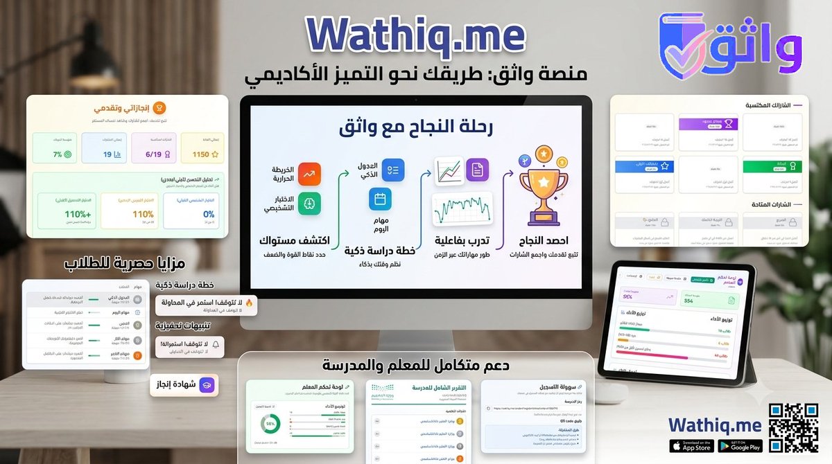 HasanAl3li's tweet photo. بفضل من الله سبحانه وبمعونته وابتغاء توفيقه..

صممت منصة واثق للاستعداد للاختبارات الوطنية 

(مجانية بالكامل انشر وشاركني في الأجر)

https://t.co/K0HNYwFxog

نــــافــس - القـــدرات العامة - التــحصــيلي - STEP

المنصة جاهزة حالياً للتحصيلي ومازلت في تطويرها وقريبا ستكون جاهزة باذن الله لبقية الاختبارات 

مميزاتها:
الطالب:
• كشف مباشر لنقاط الضعف والقوة عبر الخريطة الحرارية دون تشتت.
• خطة مذاكرة مخصصة زمنياً عبر «الجدول الذكي».
• كسر رتابة التدريب بالحوافز التنافسية (نقاط، أوسمة، شارات).
• التدريب الذاتي في أي وقت ومكان ومحاكاة بيئة الاختبارات الفعلية.

المعلم:
• توفير الوقت في إعداد وتصحيح الاختبارات التشخيصية والتجريبية.
• لوحة تحكم فورية تبيّن الطلاب المتفاعلين والمتعثرين ونسب إنجازهم.
• سهولة تسجيل الطلاب وضمهم باستخدام رمز الـ QR أو الرابط المباشر.
• قاعدة بيانات دقيقة لتصميم خطط علاجية أو إثرائية مبنية على أرقام واضحة.

المدرسة والإدارة:
• مؤشر قياس حقيقي لمدى جاهزية المدرسة للاختبارات الوطنية.
• تقارير شاملة ومعتمدة وجاهزة للطباعة والتصدير لوضعها في ملفات خطة المدرسة وتحقيق مؤشرات هيئة التقويم.
• متابعة أداء المعلمين والصفوف ورفع متوسط الدرجات العامة للمدرسة.
• توظيف التحول الرقمي لتحسين مخرجات التعلم وجودة التعليم.