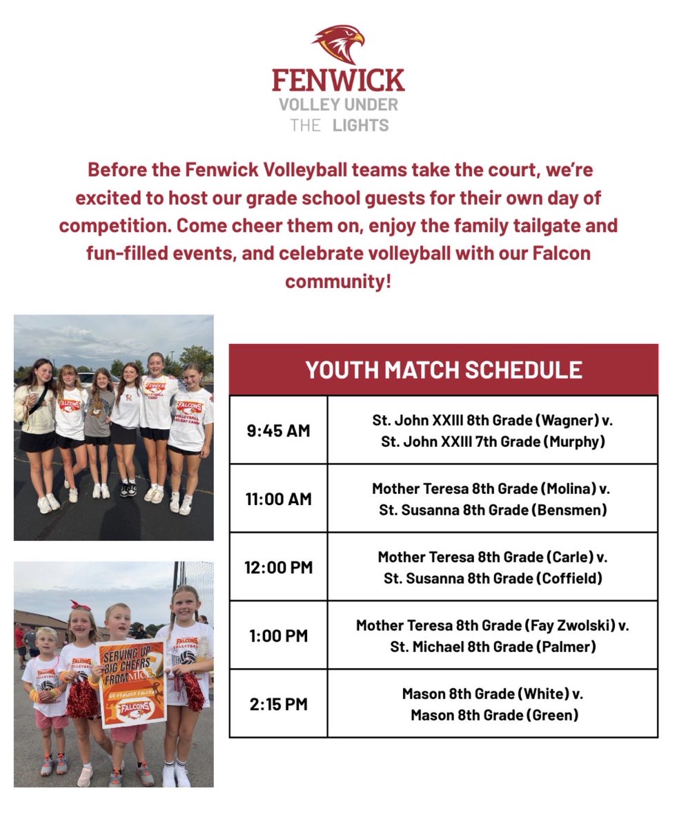 Fenwick_VBall's tweet photo. We’re just one week away!!

Register for our clinic here: https://t.co/SVLdvpev4q

Tickets for Volley Under the Lights: https://t.co/AXjYg1JaHu https://t.co/YjGOlddUbP