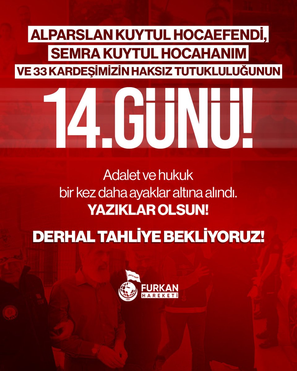Susmayacaz33's tweet photo. HAKSIZ TUTUKLULUĞUN 14. GÜNÜ! 

Adalet ve hukuk bir kez daha ayaklar altına alındı. YAZIKLAR OLSUN!

Derhal Tahliye Bekliyoruz!

AlparslanHocaya Ozgürlük 
SemraHocaya Ozgürlük
FurkanGönüllülerine Ozgürlük https://t.co/eNaT4iYvlU