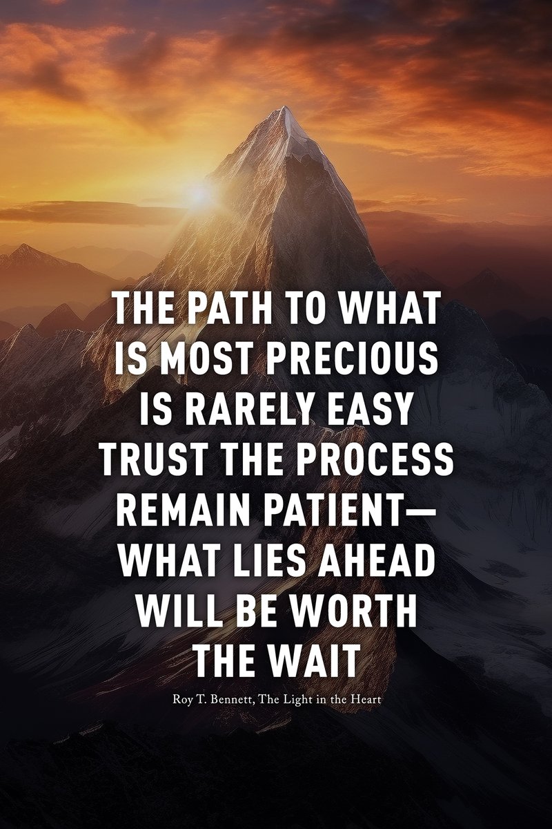 InspiringThinkn's tweet photo. The path to what is most precious is rarely easy. Trust the process; remain patient—what lies ahead will be worth the wait.
Roy T. Bennett, The Light in the Heart https://t.co/7ozKBRsKR1
