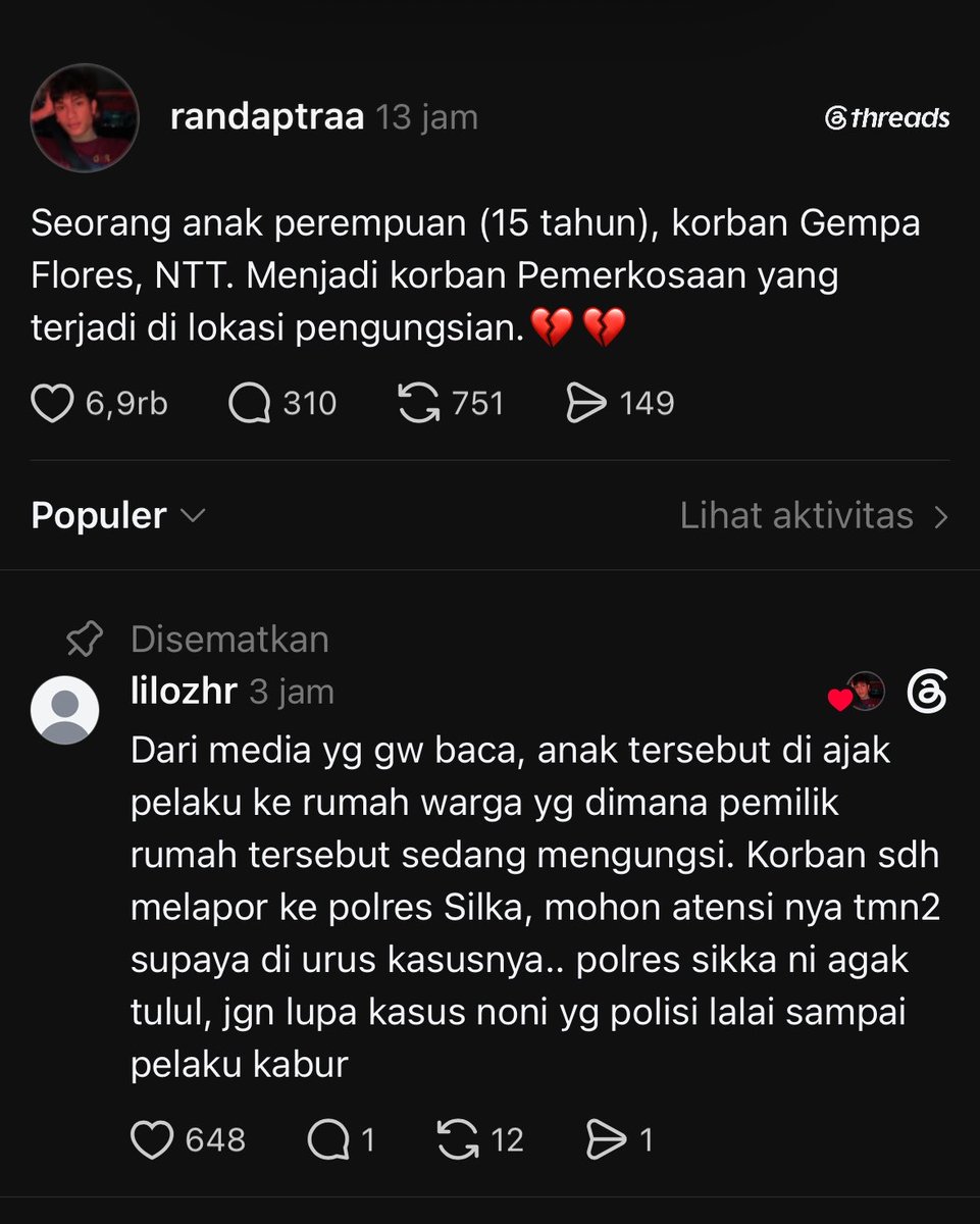 haebyai's tweet photo. 🚨 GUYS MARI KAWAL BERITA INI! UP UP UP! 

Kasus anak perempuan 15 tahun yang jadi korban pemerkosaan di lokasi pengungsian ini jangan sampai tenggelam. Korban sudah melapor, sekarang kita kawal sama-sama supaya kasusnya benar-benar diproses dan korban dapat keadilan. https://t.co/iH8tS8VC3t