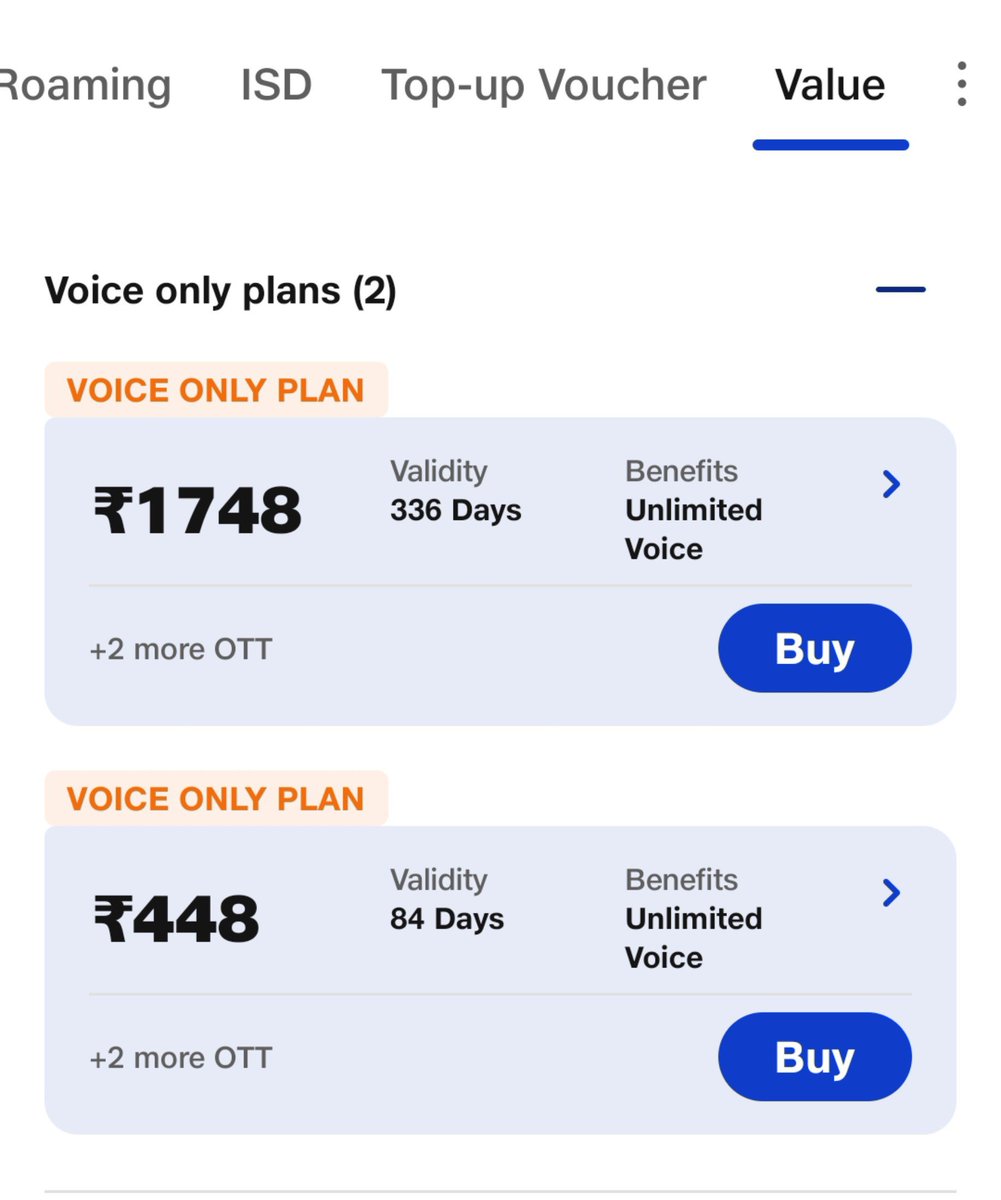 jitendraverma__'s tweet photo. Jio Voice-Only Plan 😂

₹448 for 84 days ✅
₹1,748 for 336 days 🤡

No monthly plan. ❌
No proper quarterly option. ❌
And the “yearly” plan is actually only 336 days - not even a full year. 😑

They removed the yearly plan and replaced it with an 11-month plan. 🤯

What a pricing strategy! 😂

It's a SCAM. 

Think about poor people... 🙏🏻

#TRAI @JioCare
@reliancejio