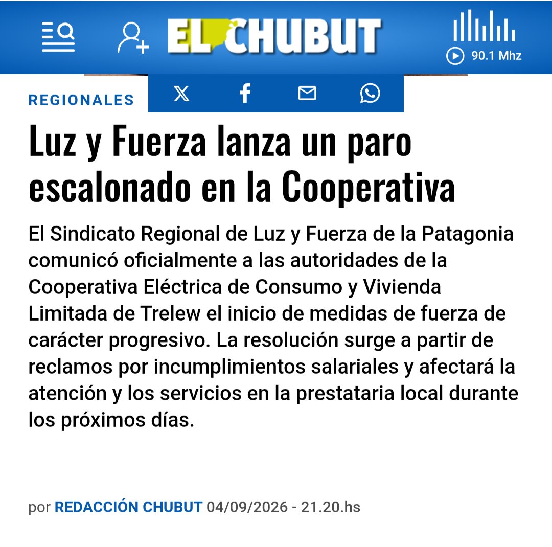 rubencacerestw's tweet photo. Preservar la Cooperativa Eléctrica de Trelew para los vecinos y mantener los privilegios de la casta es incompatible. El Intendente Merino y la conducción de la entidad deberán elegir. https://t.co/zC1oDYAMNi