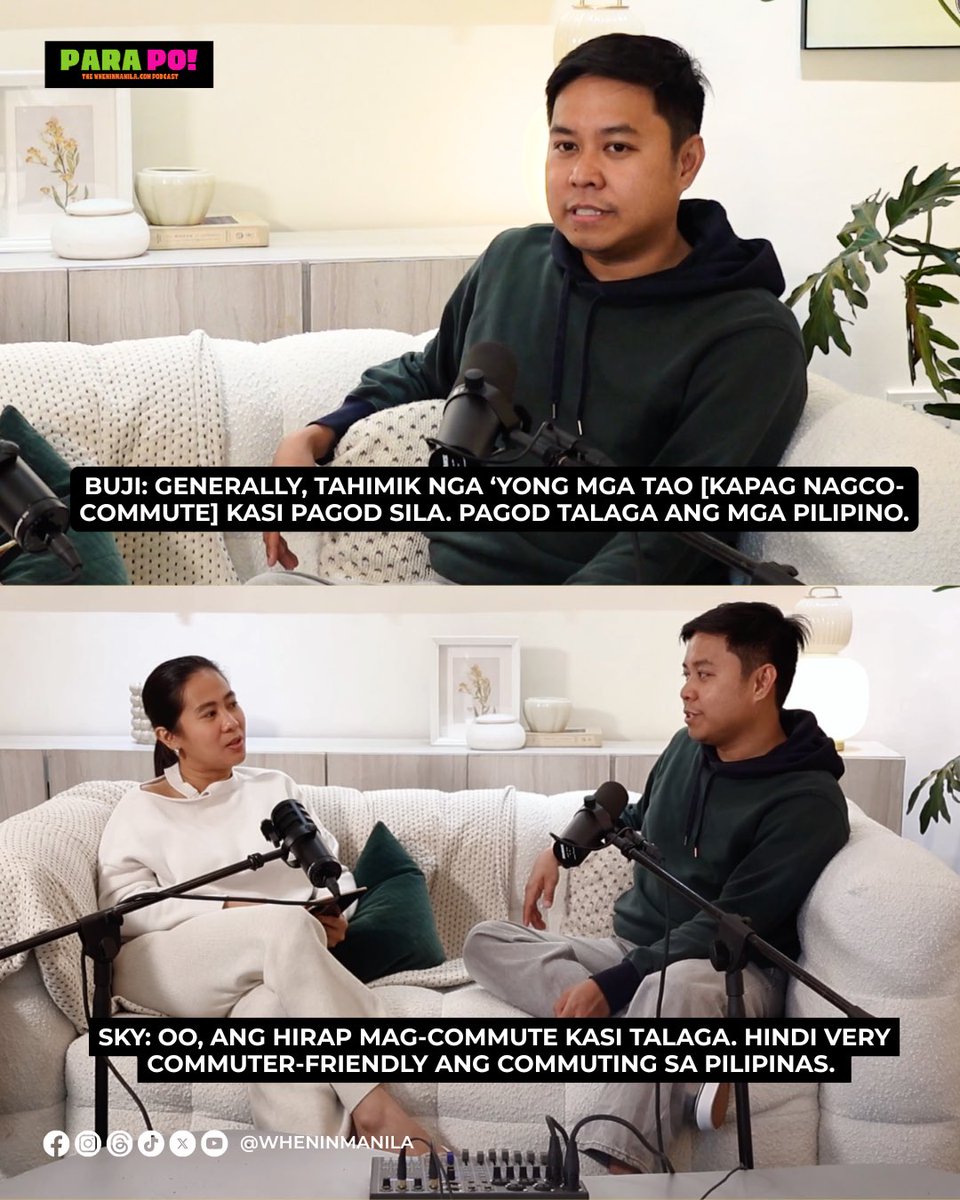 WhenInManila's tweet photo. Funny stories, shared struggles, and the mutual understanding that a 2-hour commute calls for an instant nap! 🚆💤

Join When In Manila with special guest Buji Babiera as they share relatable commuter moments on "Para Po!: The When In Manila Podcast." 

🗓️ September 7, 2026 at 7:00 PM on the When In Manila YouTube channel! Set your reminders! 🔔