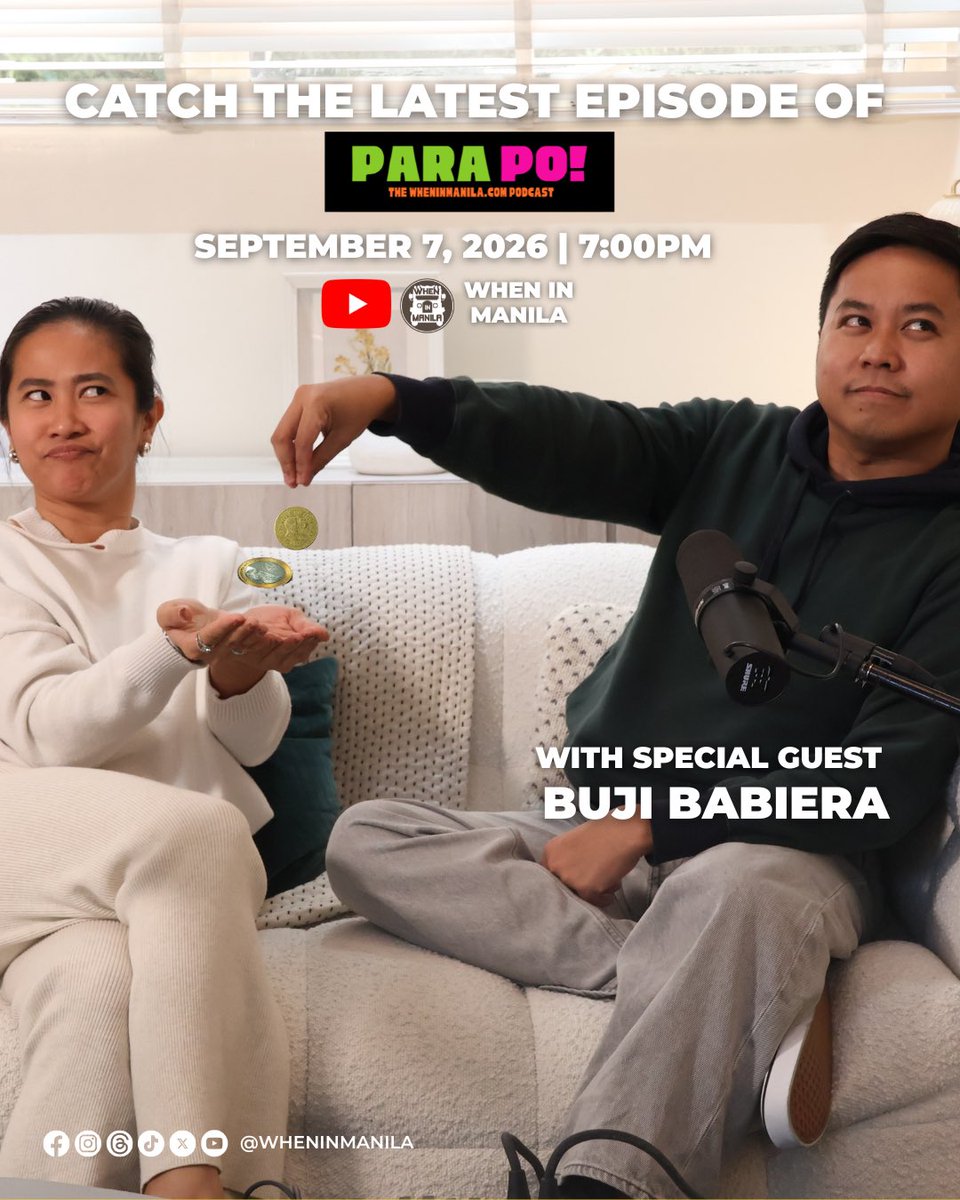 WhenInManila's tweet photo. Funny stories, shared struggles, and the mutual understanding that a 2-hour commute calls for an instant nap! 🚆💤

Join When In Manila with special guest Buji Babiera as they share relatable commuter moments on "Para Po!: The When In Manila Podcast." 

🗓️ September 7, 2026 at 7:00 PM on the When In Manila YouTube channel! Set your reminders! 🔔