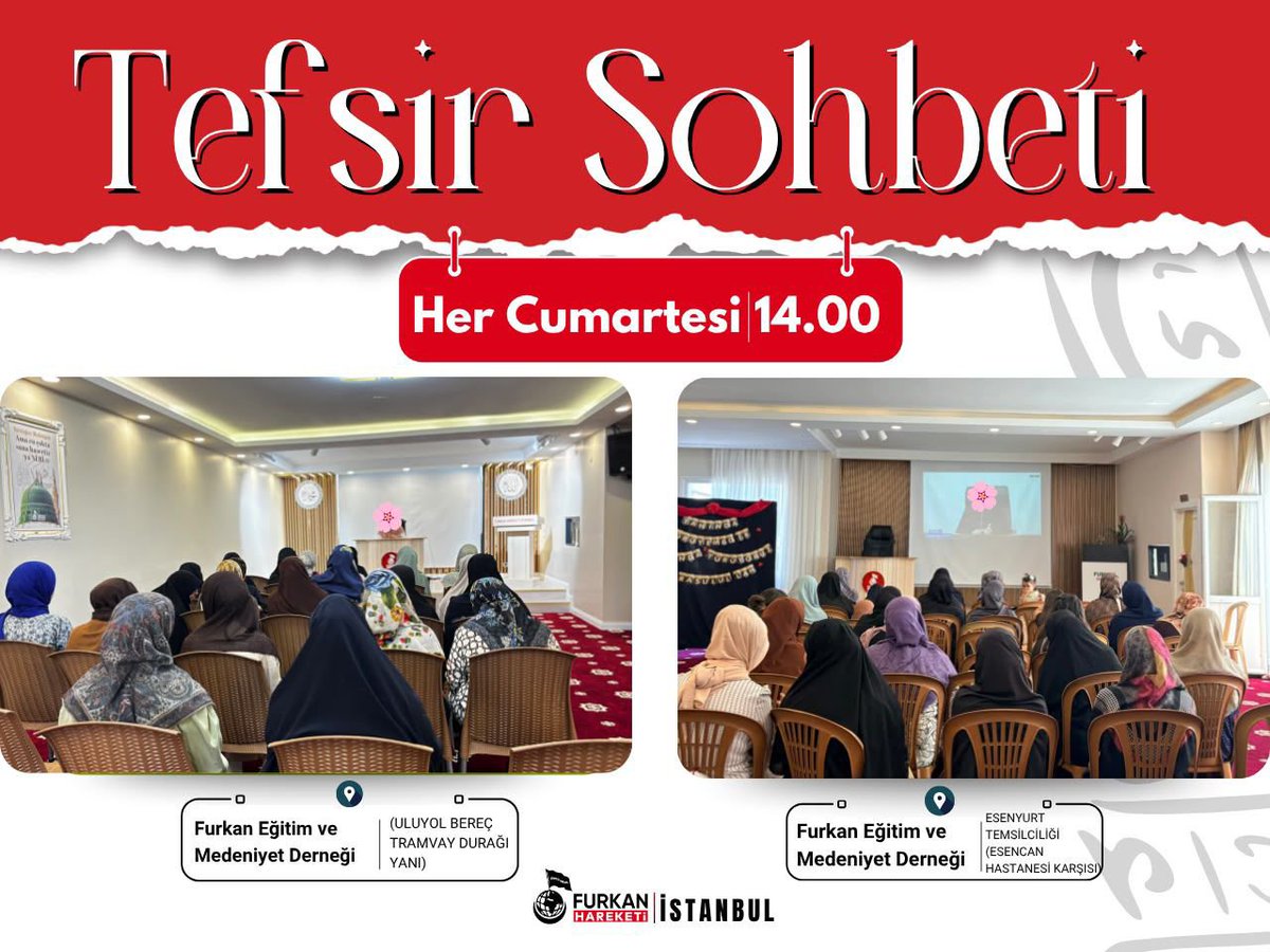 fharekeistanbul's tweet photo. Furkan Hareketi #İstanbul Kadın Kolları olarak her Cumartesi düzenli olarak gerçekleştirdiğimiz tefsir dersimize, bu hafta da kaldığımız yerden devam ettik.

Katılım sağlayan tüm kardeşlerimizden Allah razı olsun.

📍Gaziosmanpaşa   
📍Esenyurt

#cumartesi  #Tefsir https://t.co/abbIZ32RPr