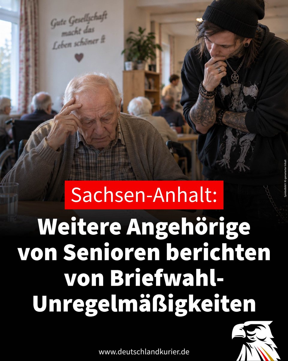 Deu_Kurier's tweet photo. Sachsen-Anhalt: Weitere Angehörige von Senioren berichten von Briefwahl-Unregelmäßigkeiten

Nach dem Verdacht auf Unregelmäßigkeiten bei der Briefwahl im Dessauer Pflegeheim „Marthahaus“ haben sich weitere Angehörige gemeldet. Ihre Schilderungen ähneln in Teilen dem Fall der 95-jährigen Heimbewohnerin, über den die „Ostdeutsche Allgemeine Zeitung“ zuerst berichtet hatte.

Wie die Zeitung jetzt meldet, sollen für eine weitere demenzkranke Bewohnerin Briefwahlunterlagen beantragt worden sein, ohne dass ihre gesetzliche Vertreterin nach eigenen Angaben davon wusste. In einem weiteren Fall berichtet die Betreuerin einer ebenfalls dementen Bewohnerin, eine Mitarbeiterin des Heims habe ihr mitgeteilt, die Wahlbenachrichtigung der Angehörigen sei „zerstört“ worden.

Damit sind inzwischen drei Fälle bekannt, in denen Angehörige oder Vertreter dementer Bewohner angeben, Wahlunterlagen nicht wie erwartet erhalten zu haben. In zwei dieser Fälle war nach ihren Angaben Briefwahl beantragt worden, ohne dass sie davon wussten.