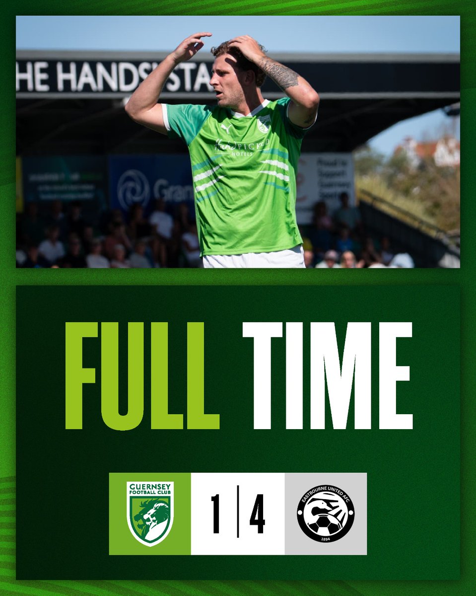 GuernseyFC's tweet photo. 90+4' | FULL TIME. The Green Lions lose to the league leaders, but there are definite positives to take from today's performance.

🦁 1-4 ⚫️ https://t.co/YvUwKNVndj