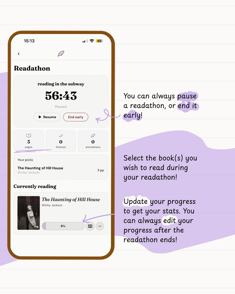 tryannotate's tweet photo. Annotate's readathon feature is here! Get a timer ready, track your stats and share them with your friends. https://t.co/nWNfVMUZo9