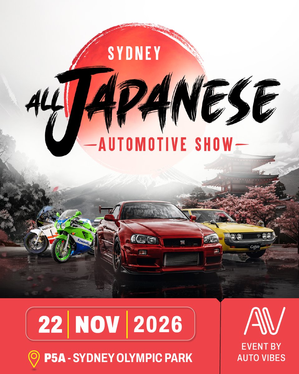 GenieJacob7tx3's tweet photo. All Japanese Auto Show | 22 NOV 2026

Celebrate Japanese automotive culture in Sydney—from iconic classics and legendary JDM machines to modern performance cars, custom builds, and motorcycles. Get your Japanese vehicle ready and save the date. https://t.co/4Tm5uIqkVJ