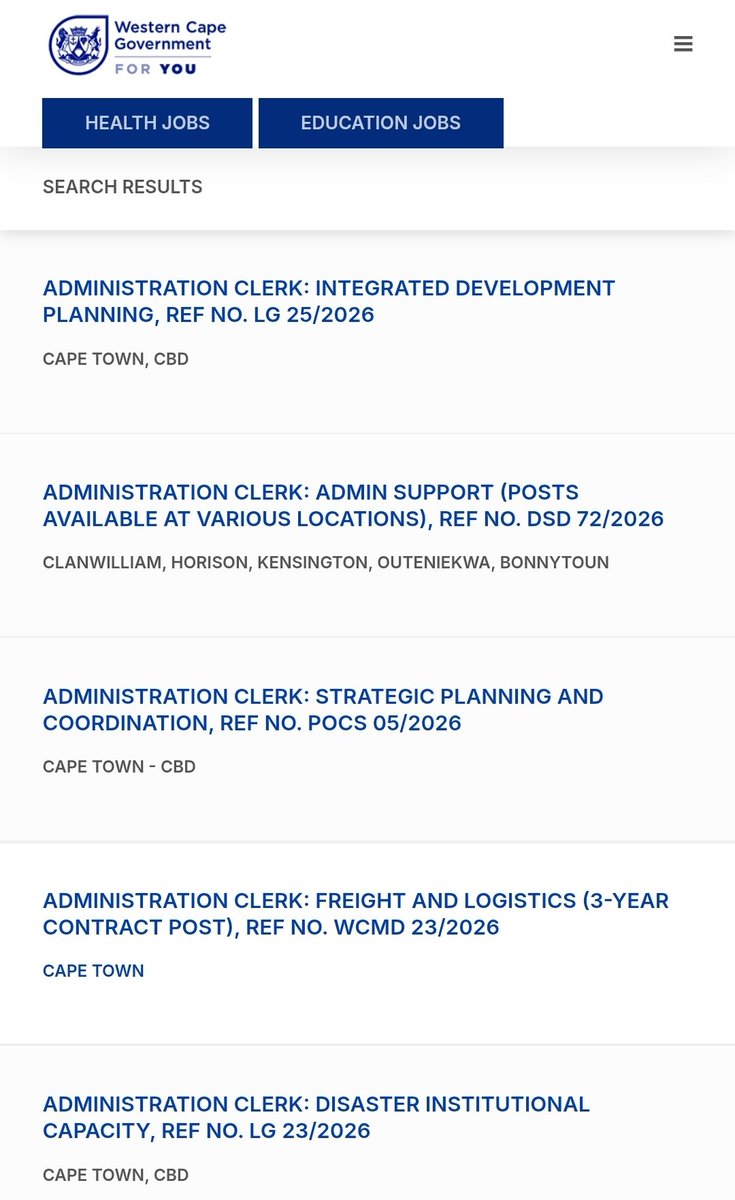 CarolBoitumelo1's tweet photo. 📌 Administration Clerks  x9

Western Cape Government

Salary: R237,453- R279,708 per annum (Salary Level 5)

Requirements:
Senior Certificate (Grade 12 or equivalent qualification).

Closing Date: 28 September 2026

See full details: https://t.co/Qj7ApDyFQB https://t.co/vwLnR9vFiz