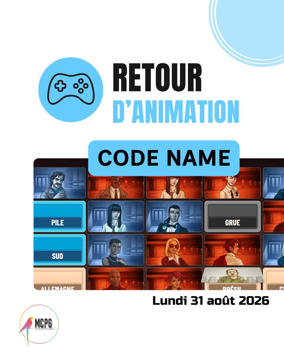 MCPGfr's tweet photo. 🔎 Retour sur notre soirée Code Names !

👥 11 participants
 🎮 3 parties
 🔵 2 victoires pour les Bleus

Anecdotes :
🤝 Des équipes qui donnent un mot à l’adversaire 😂
🐷 Le casse-tête Cochon VS Porc

#AssociationMCPG #Gaming #CodeNames #RetourAnimation https://t.co/h9z1VCsEVy