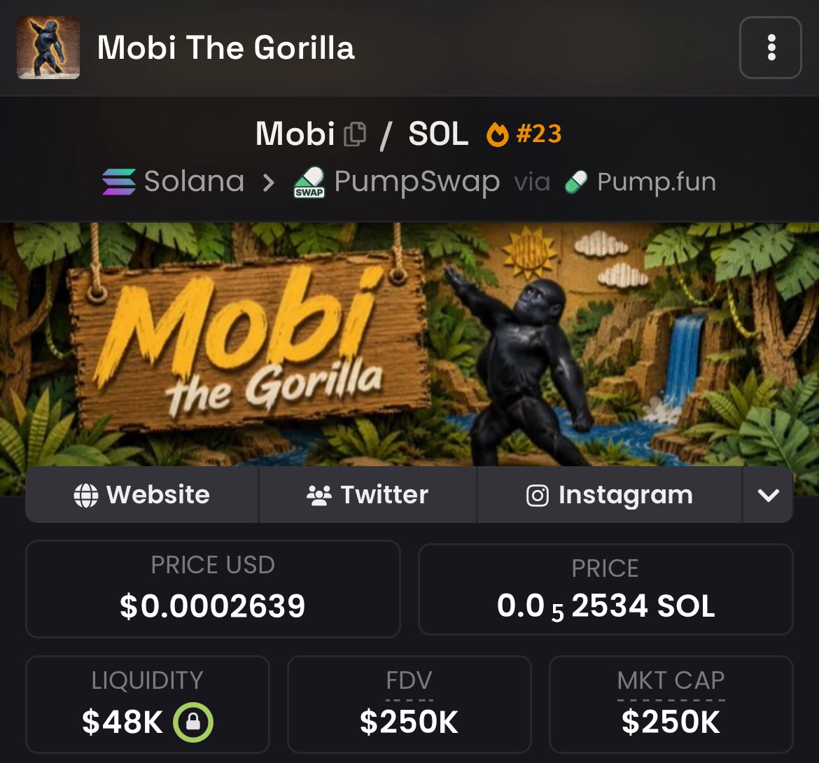 KryptoBanditV2's tweet photo. $Mobi The Gorilla 

Top 23rd 🏆 on #Dexscreener 🔥

#Mobi is climbing the ranks 
as we speak 🗣️ https://t.co/smBXtvF1uR