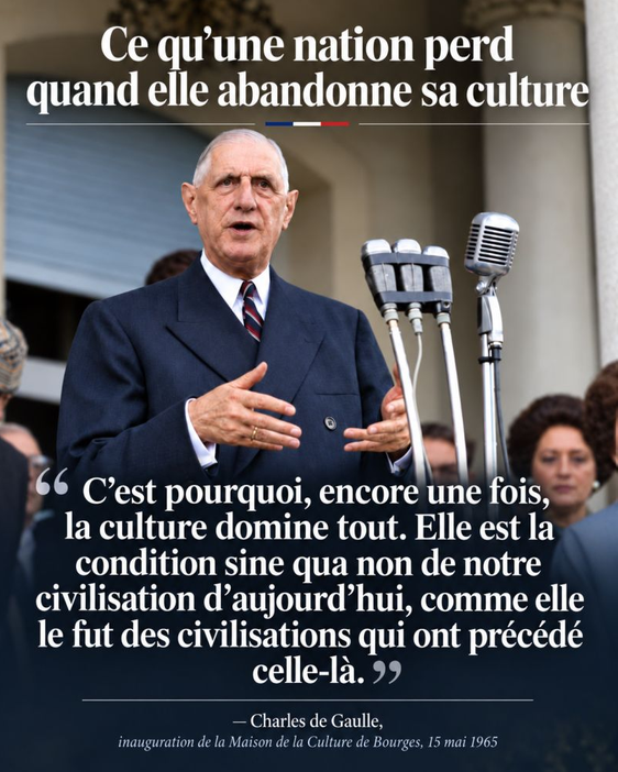 JCondamine's tweet photo. Ne pas oublier qui a dit :
"il n'y a pas de culture française"...
Indice : réside au 55, rue du Faubourg-Saint-Honoré, 75008 Paris

Malraux était un visionnaire génial. Depuis, nous n’avons plus eu que des administrateurs médiocres. https://t.co/V28r9l3ngS