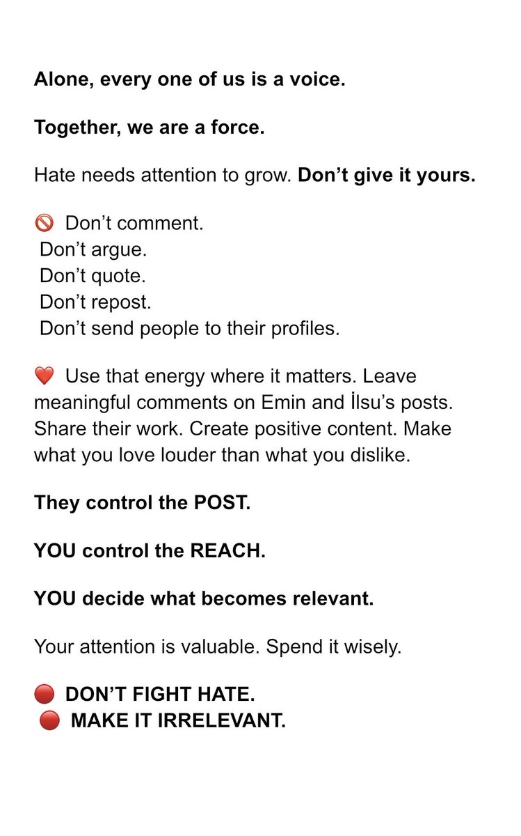 JustUs416's tweet photo. YOU have the power. 💪 
Use it wisely. 🧠

Don’t need to fight hate accounts. 
Don’t feed it.
Make them irrelevant. ❤️
#Arafta #Emsu #Mertes https://t.co/3vm3JYENUp